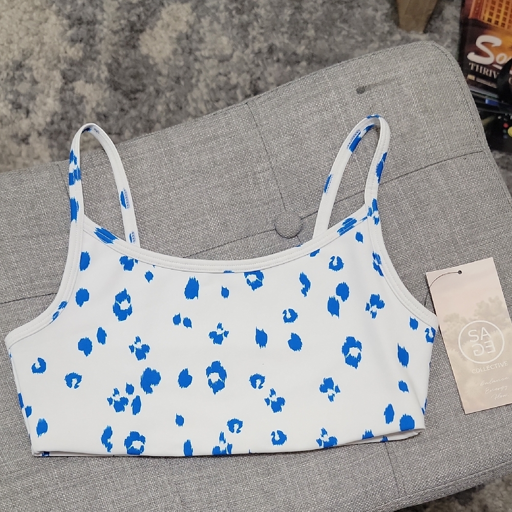 NWT Sage Collective Blue and White Leopard Print Sports Bra
